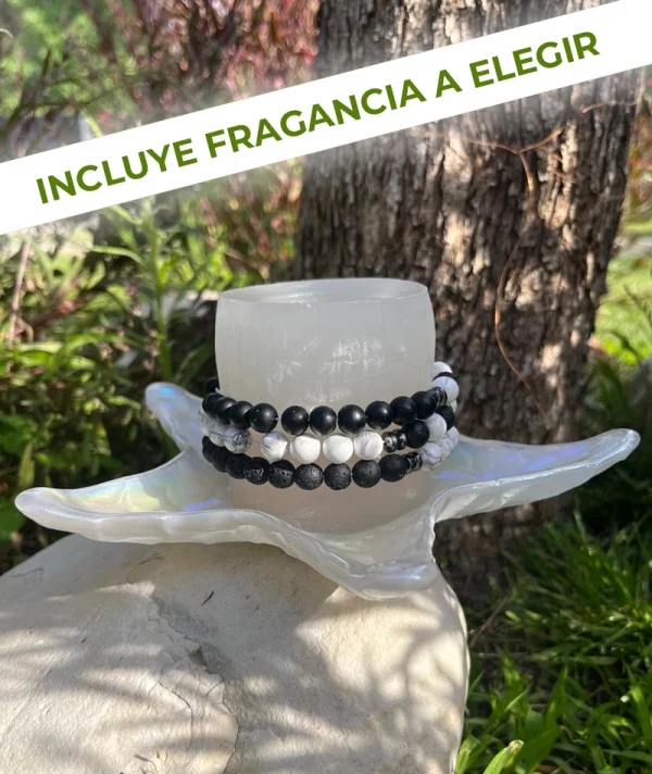 Set de 3 Pulseras Elástica Piedras Volcánicas